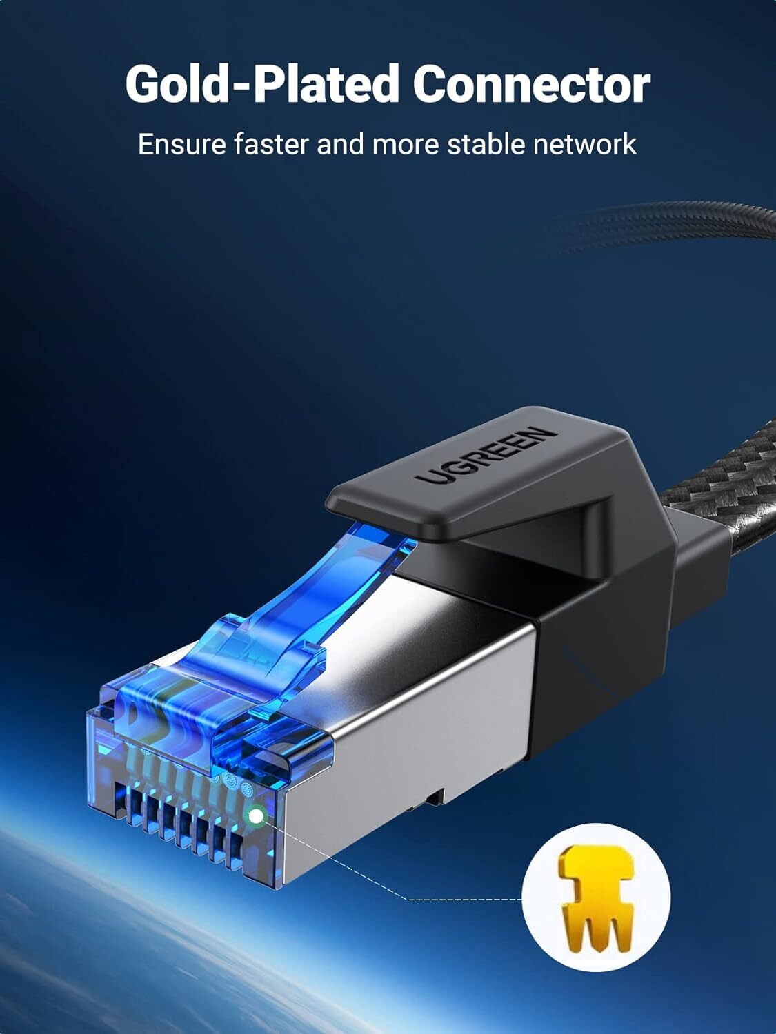 UGREEN Cat 8 Ethernet Cable Flat Braided High Speed 40Gbps 2000Mhz, 1.5 – 15 Ft