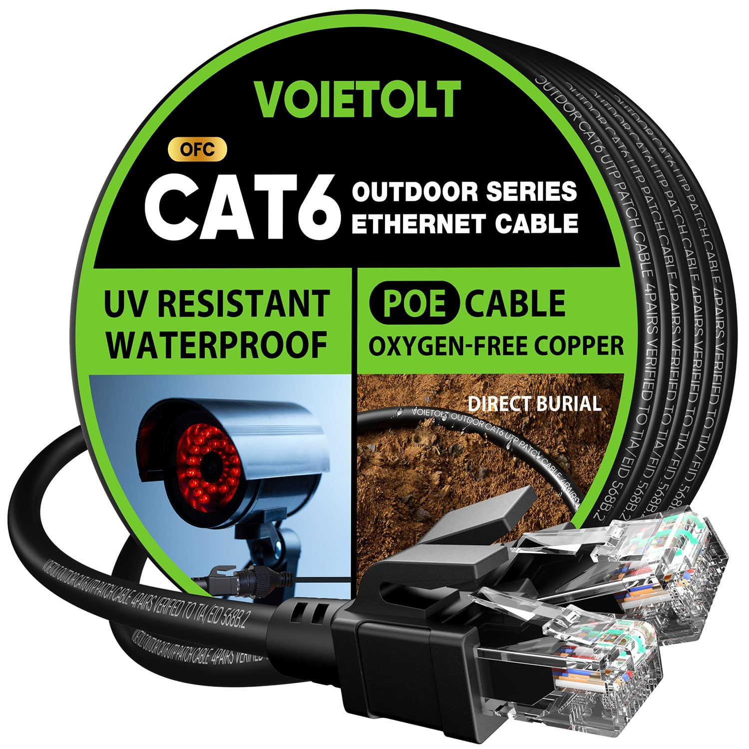 Cat 6 Outdoor Ethernet Cable 150 Ft, 10Gbps 550Mhz Pure Copper Network Internet
