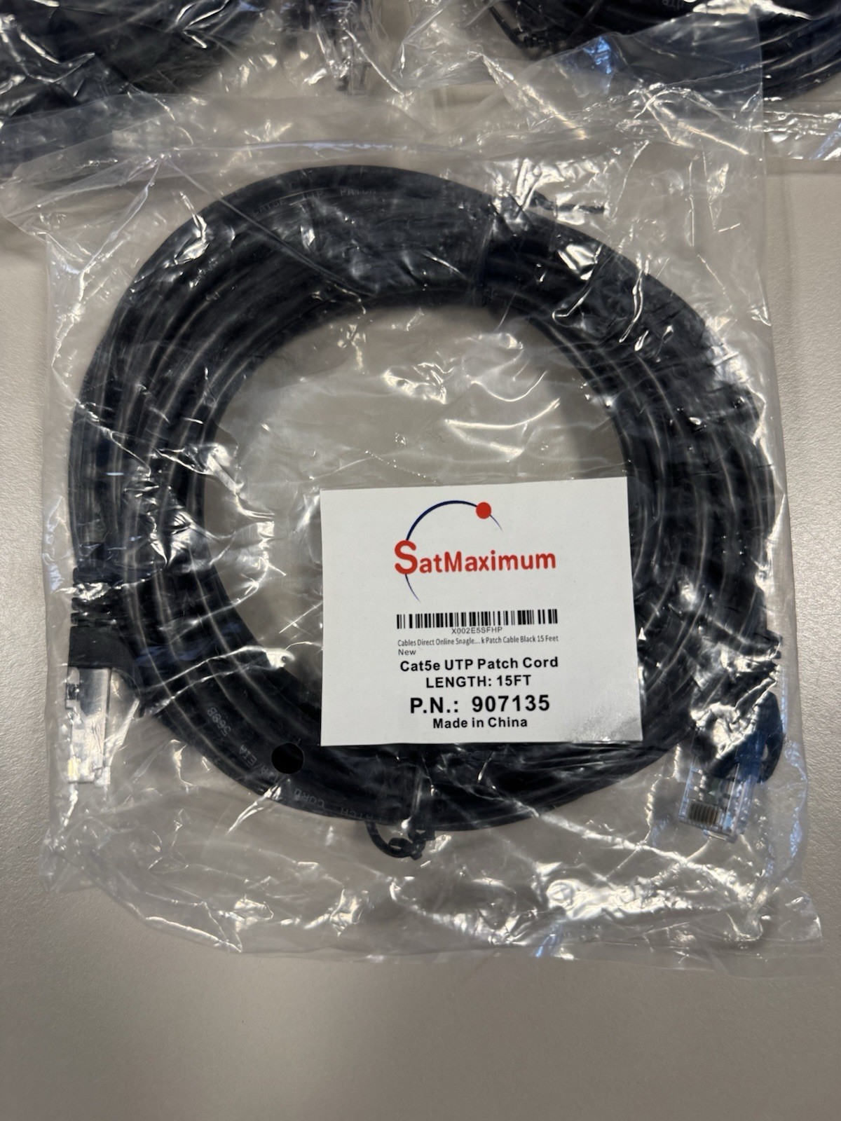 Lot of 5 SatMaximum Cat5e UTP 15ft RJ45 Patch Cables – New in Package – Black
