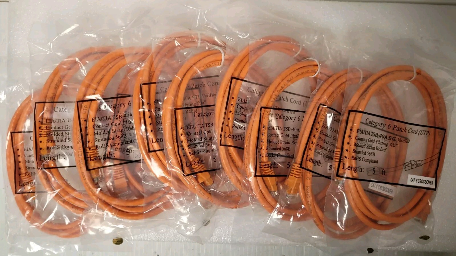 Lot of 10 CAT6 Patch Cord UTP EIA/TIA TSB 40A Contact Gold Plated 50u 5ft Orange