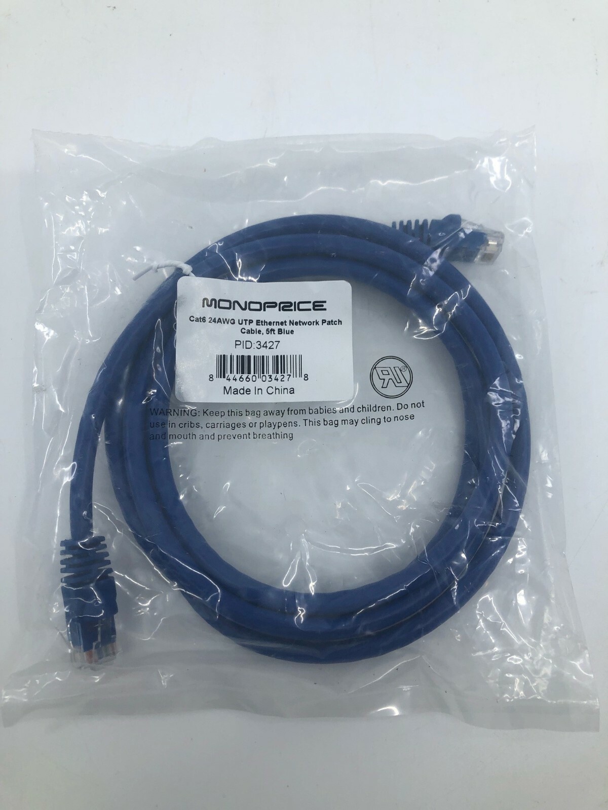 Monoprice Cat6 Ethernet Patch Cable – 5ft – Blue, RJ45, 550Mhz, UTP, 24AWG