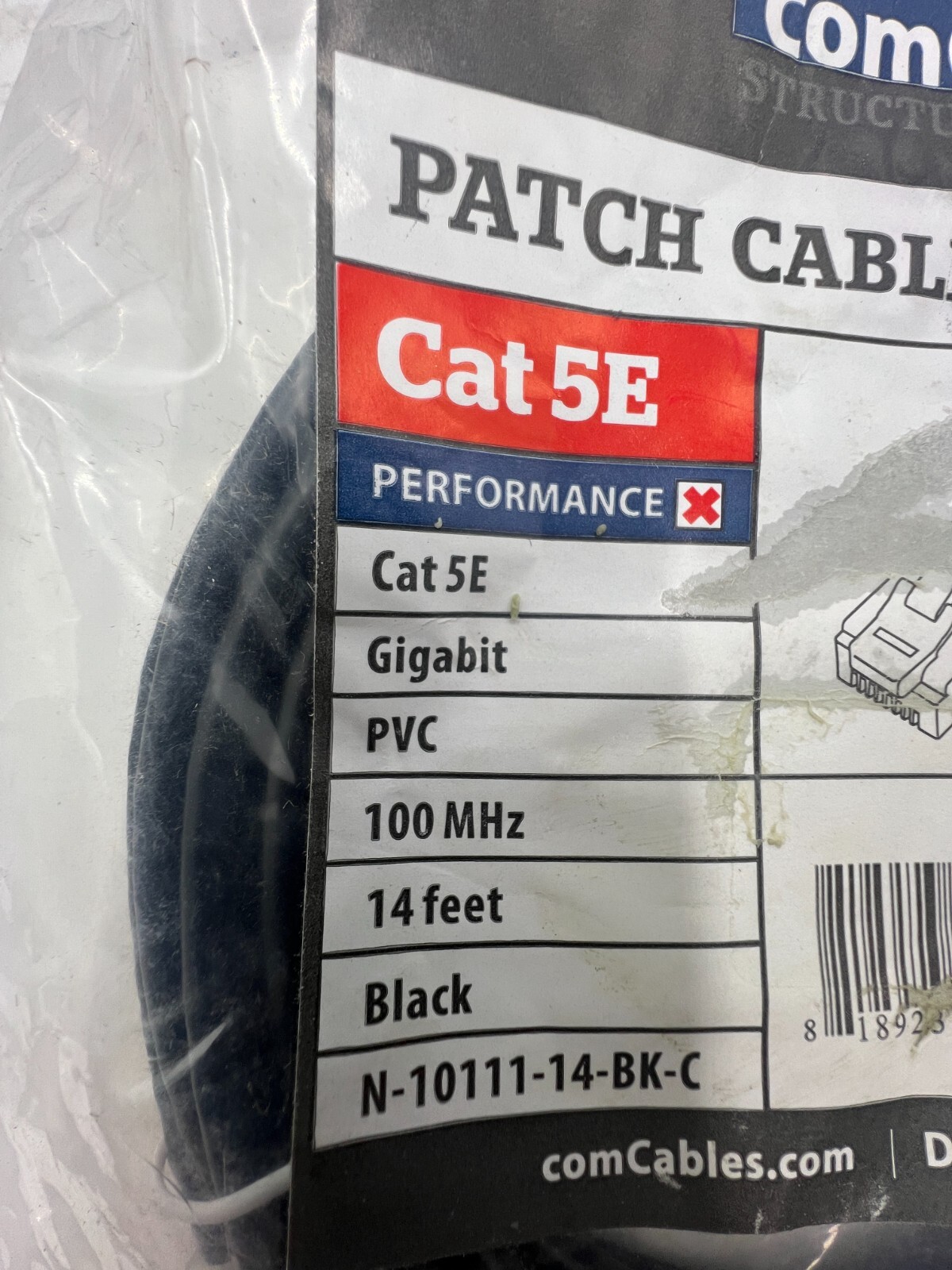 (QTY 2) ComCables CAT5e Patch Cable,14′ Black Gigabit PVC 100MHz N-10111-14-BK-C
