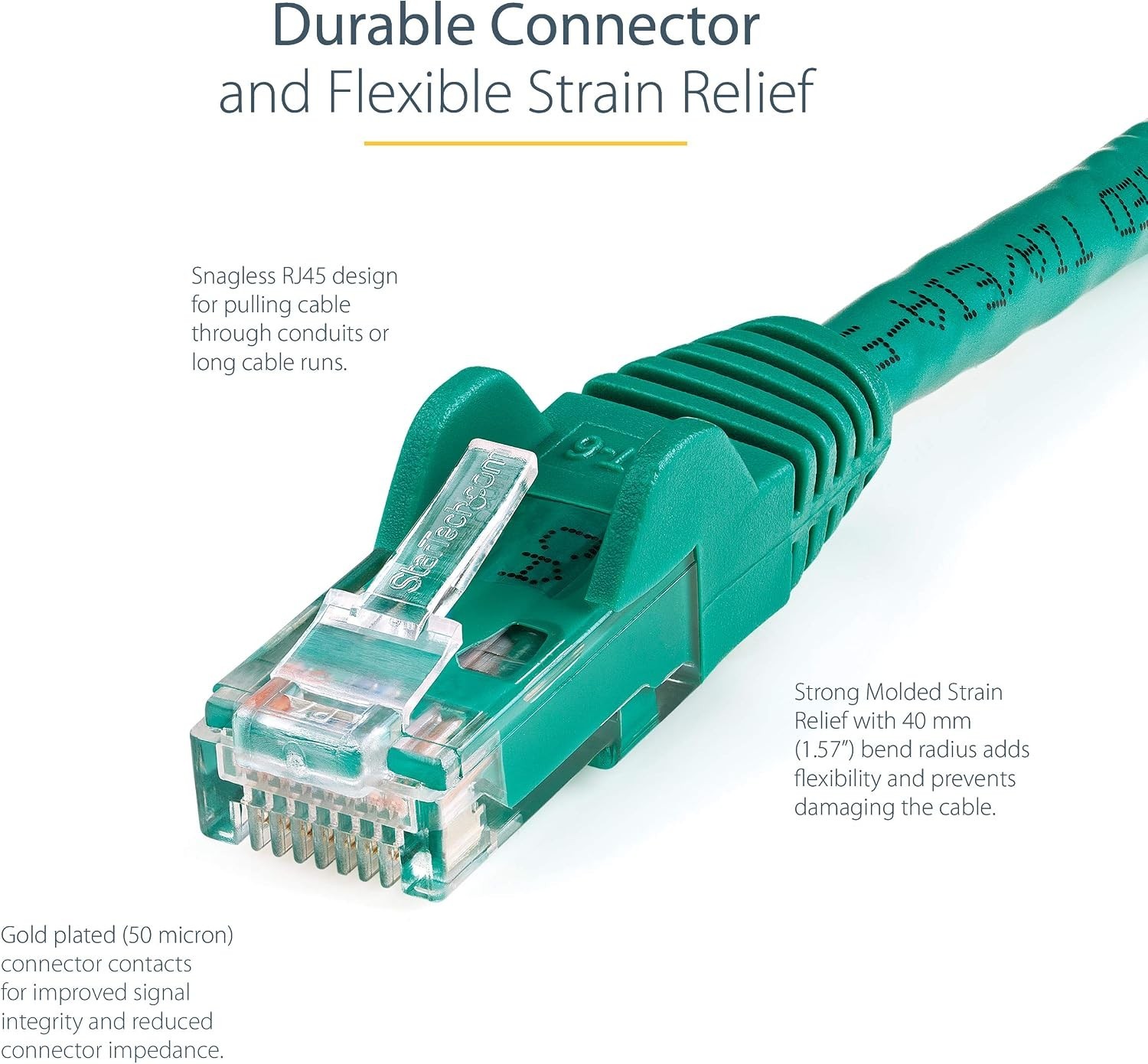 Durable Green 6ft Ethernet Cable – CAT 6 Snagless Design with Strain Relief