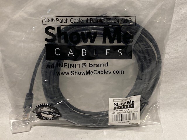 20 ft CAT6 Network Ethernet Patch Cable XBOX PS4 20 Feet GIGABIT 500MHz Black