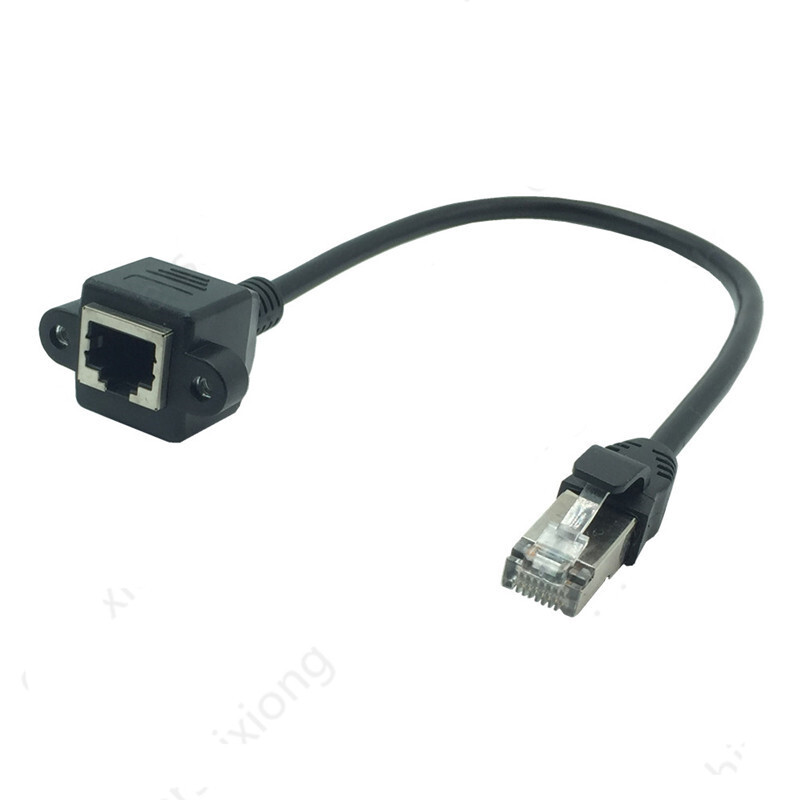 Angle RJ45 Male to Female Screw Panel Mount Ethernet LAN Network Extension Cable