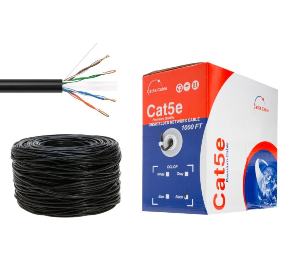 1000ft Cat5e Cable Ethernet Bulk Wire Solid Network CAT5 RJ45 LAN 24AWG Black