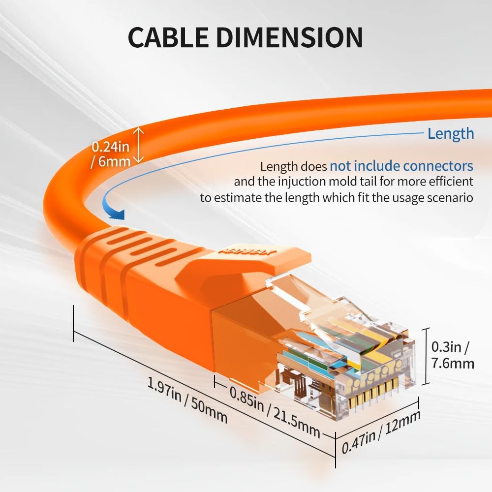 10 PCS Orange Cat6 Ethernet Cable 6 Feet Network RJ45 Internet Patch Cord