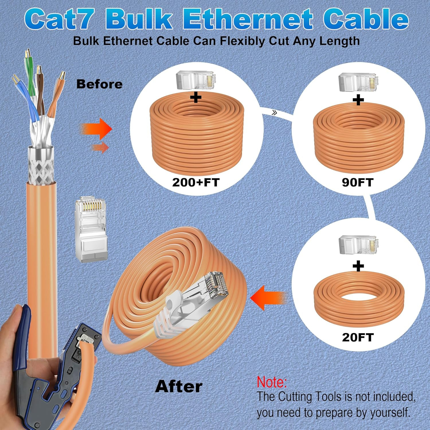 Cat 7 Outdoor Ethernet Cable 328Ft/100M (20 RJ45), Cat7 SFTP Triple Shielded Eth