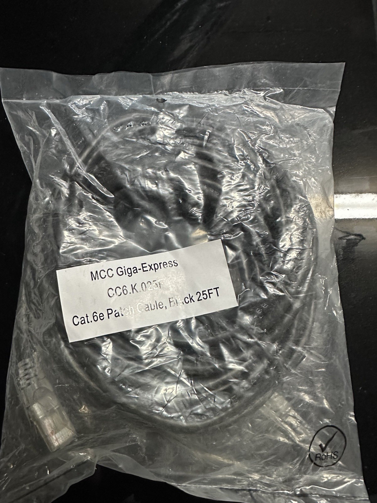 MCC Giga-Express CC6.K.025F Cat.6e Patch Cable, Black 25FT