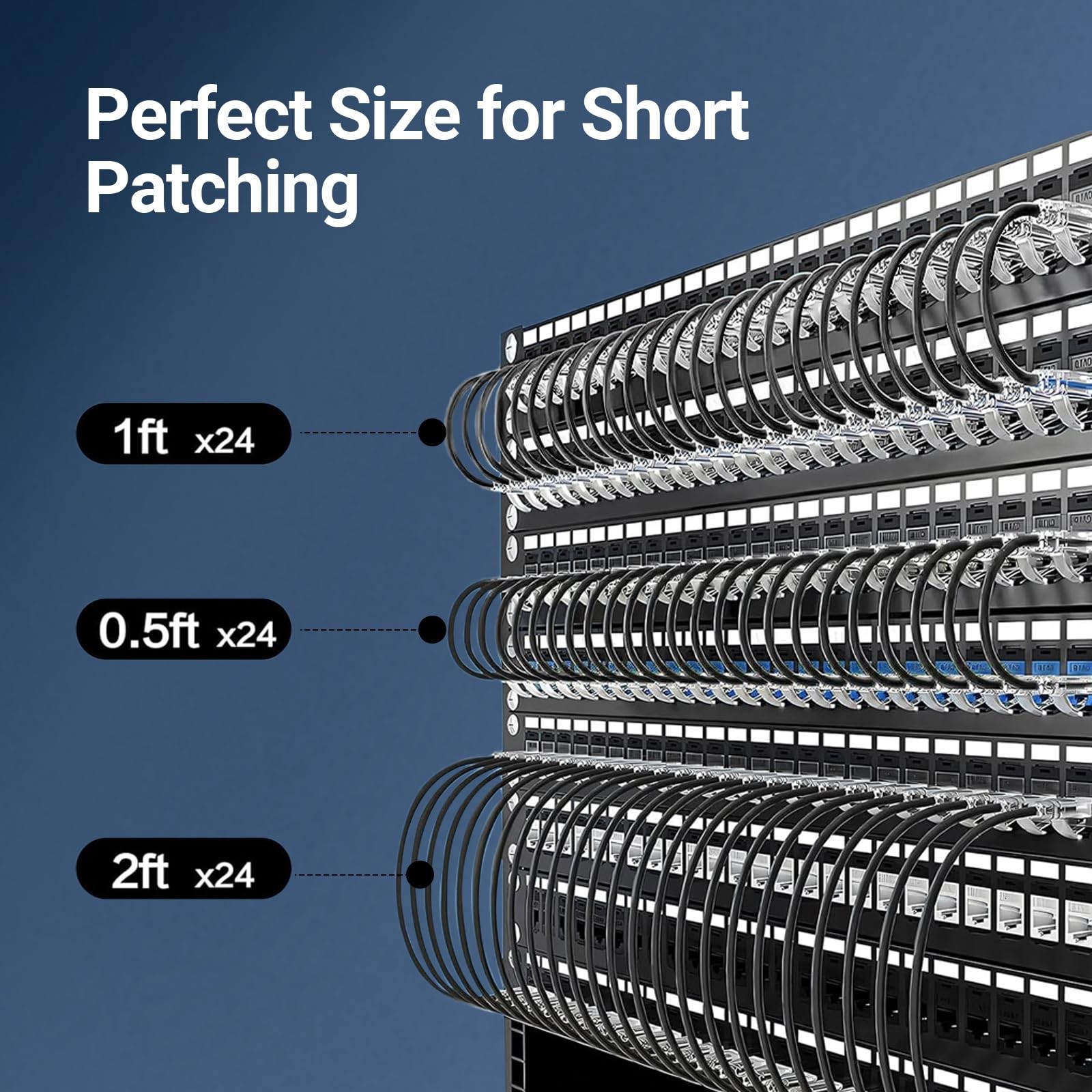 24 Pack 1ft Slim Cat6a 10Gbps 550MHz GoldPlated Network Patch Cables