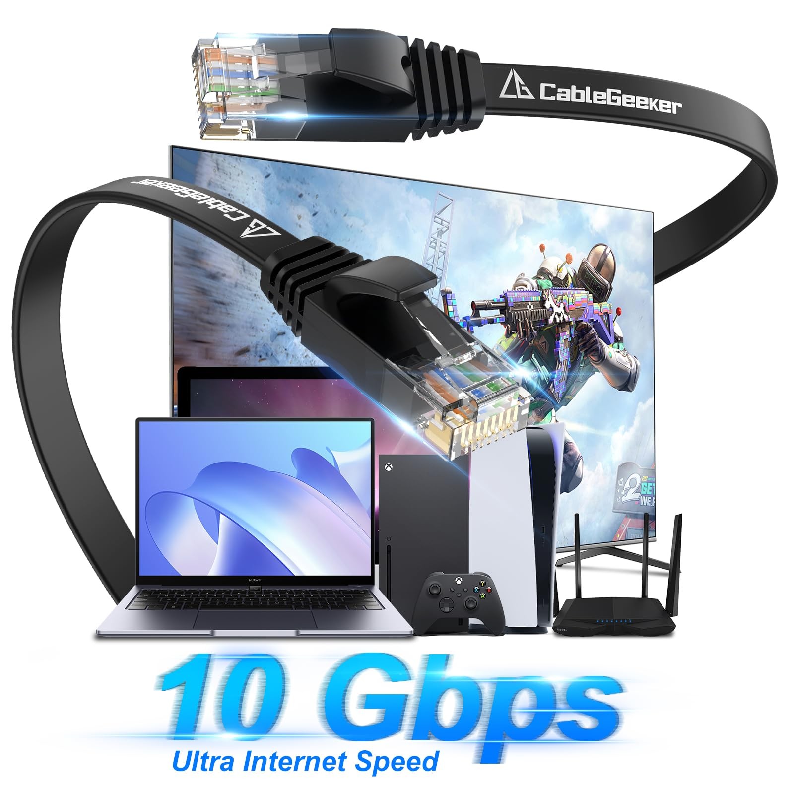 6 PCS Black 1 Ft Cat 6 Ethernet Flat Internet Network Patch Cables RJ45