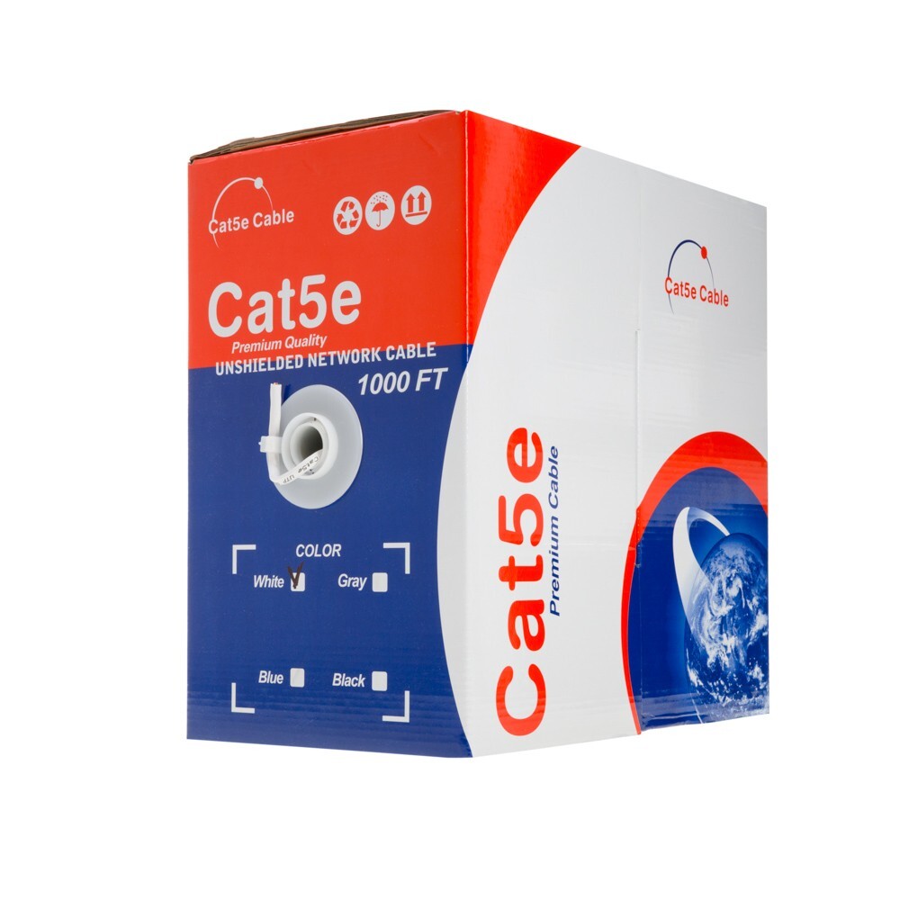 CAT5e UTP 1000ft Ethernet Network Cable 24AWG LAN RJ45 CCA Solid Bulk Wire White