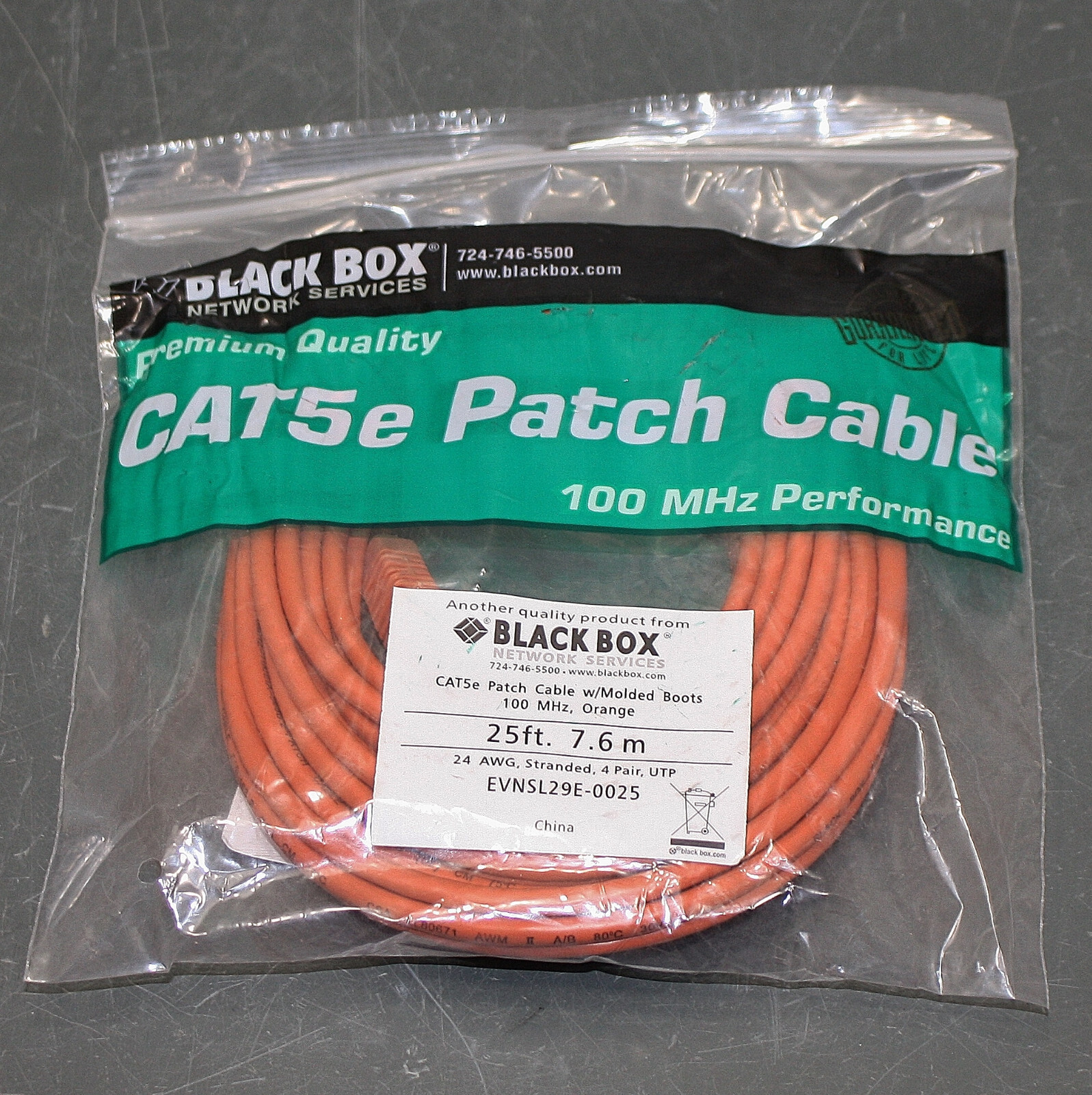 (25) Black Box CAT5e Premium Patch Cable, 25ft Ethernet Cord, Orange, 100 MHz