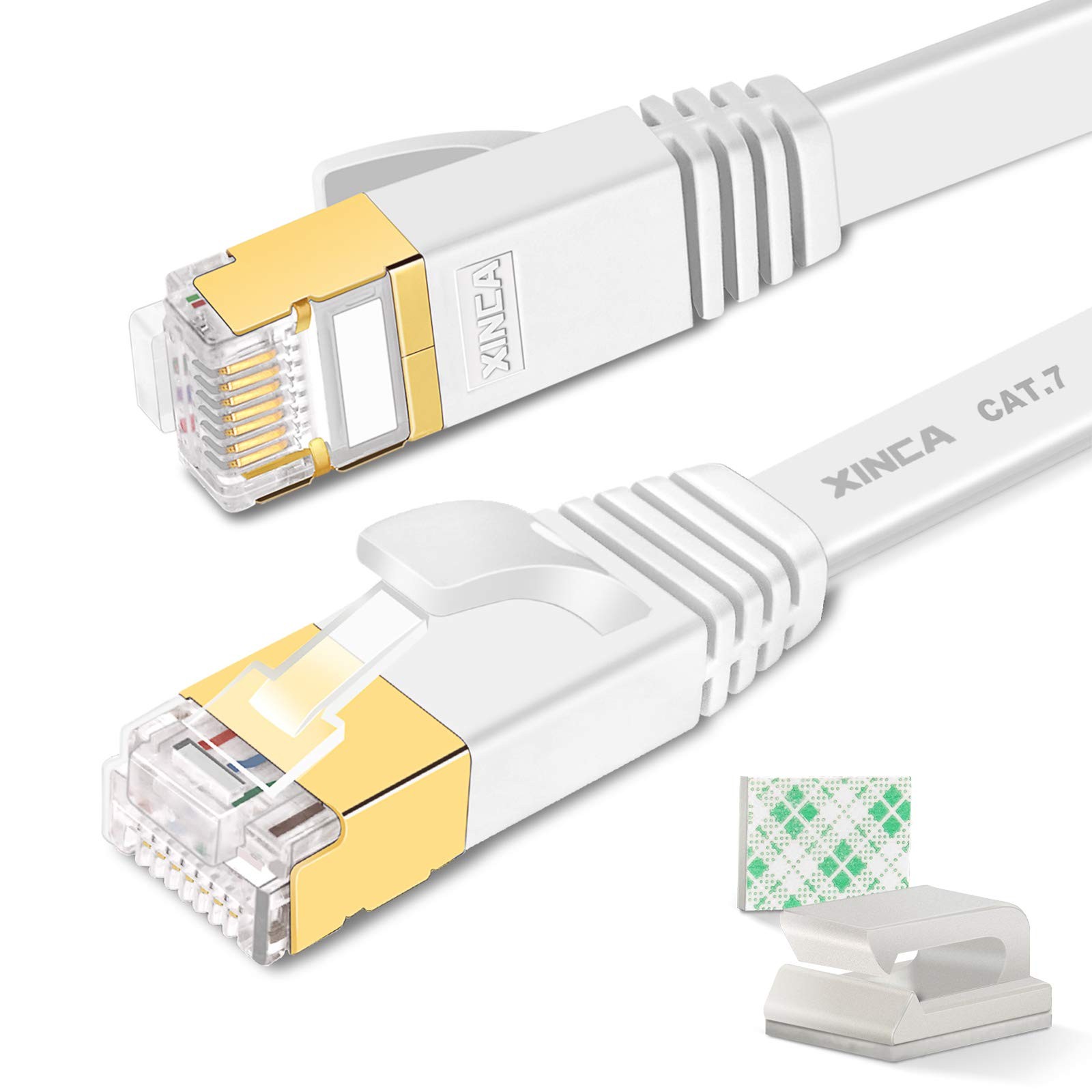 Cat 7 Flat Ethernet Cable 50ft White, High Speed 10GB Shielded (STP) LAN Inte…