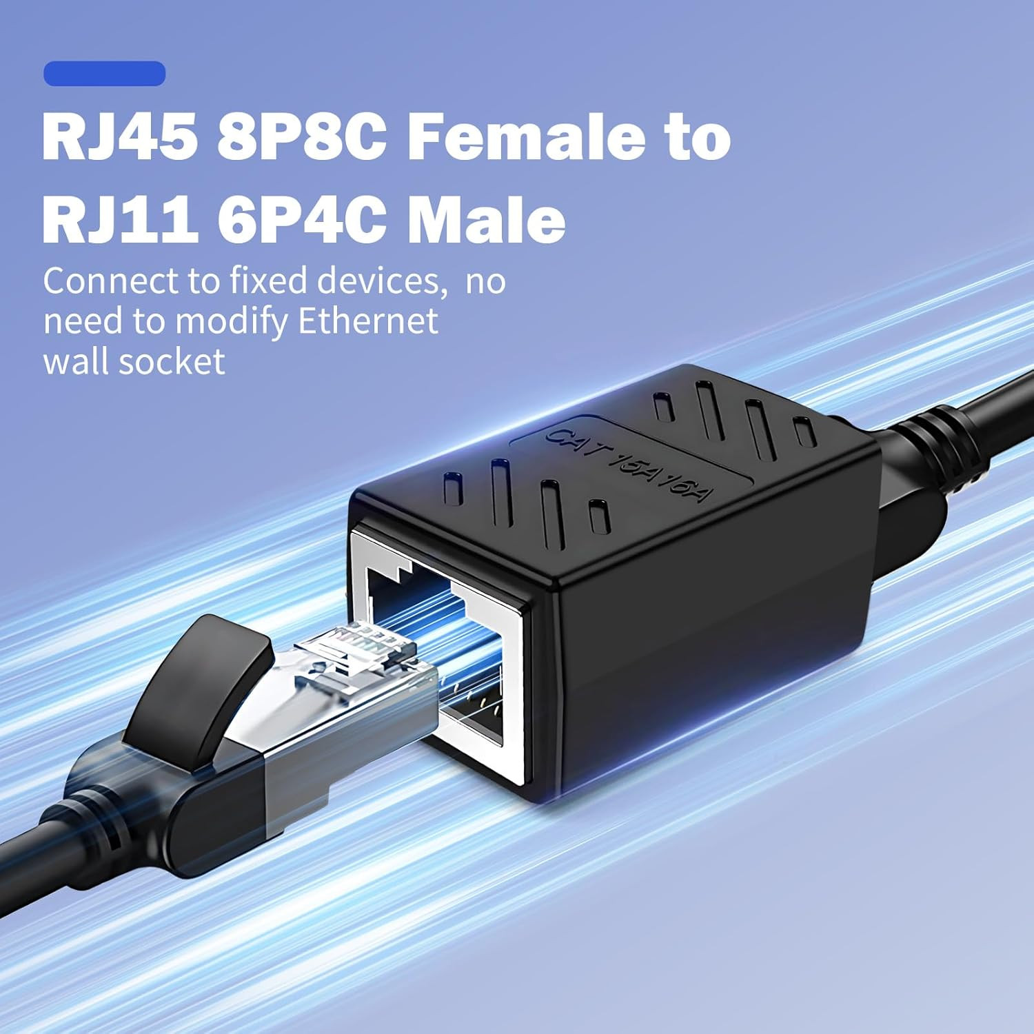 RJ11 to RJ45 Adapter Phone Jack to Ethernet Cable Adapter, RJ45 8P8C Female to R