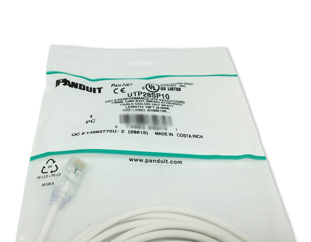 New 10 Pack Slim Panduit Cat6 10ft Network Patch Cable / Cord RJ45 UTP LAN White