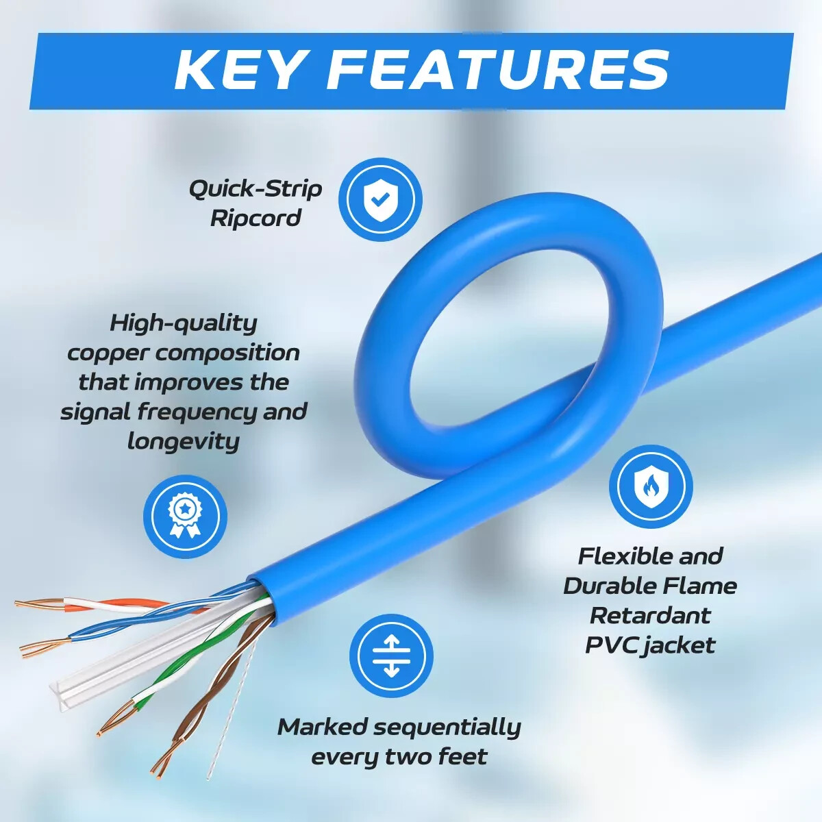 500ft CAT6 UTP CMR Riser Ethernet Cable 23AWG Solid Bare Copper Wire Blue