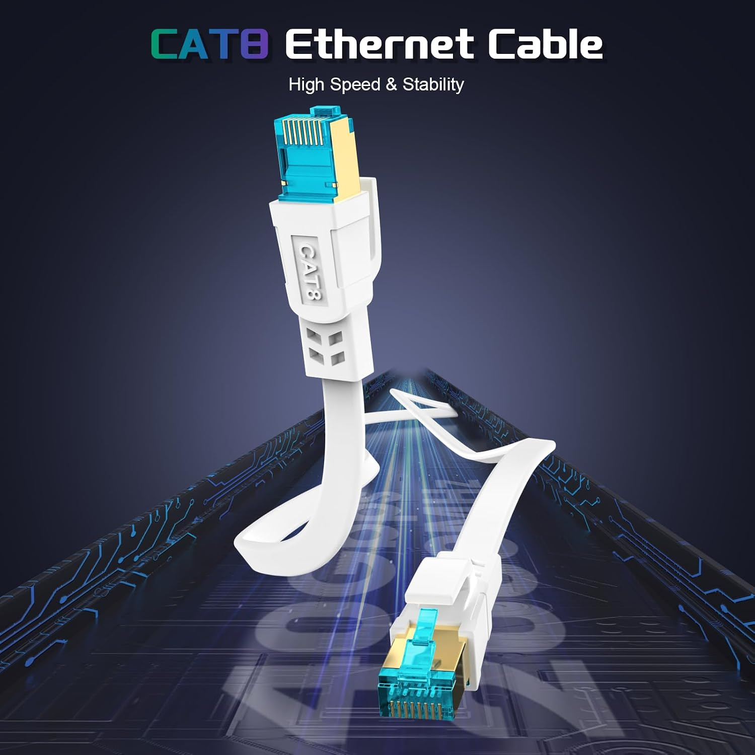 Cat 8 Ethernet Cable 100Ft – 40Gbps Shielded Flat RJ45 for Gaming & Streaming