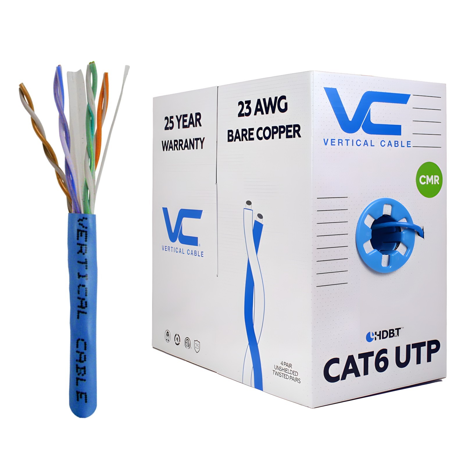 Vertical Cable CAT6 23AWG UTP Bare Copper Unshielded 1000ft Ethernet Cable Blue