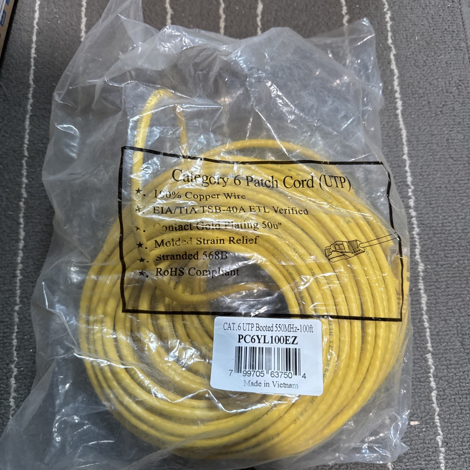 NEW 550Mhz CAT 6 Shielded Cable – 100 Foot Yellow STP 568B Wiring, YELLOW