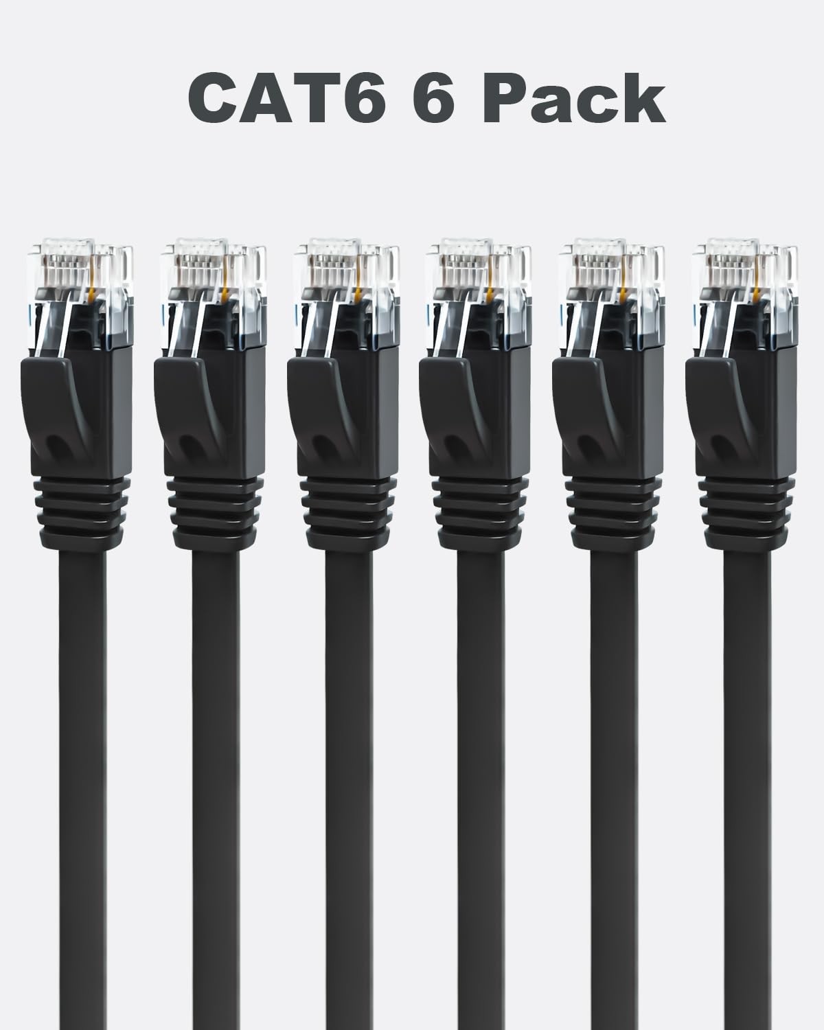 CAT 6 Ethernet Cable 7ft 6 Pack Black Flat Gigabit Network LAN Patch Cord
