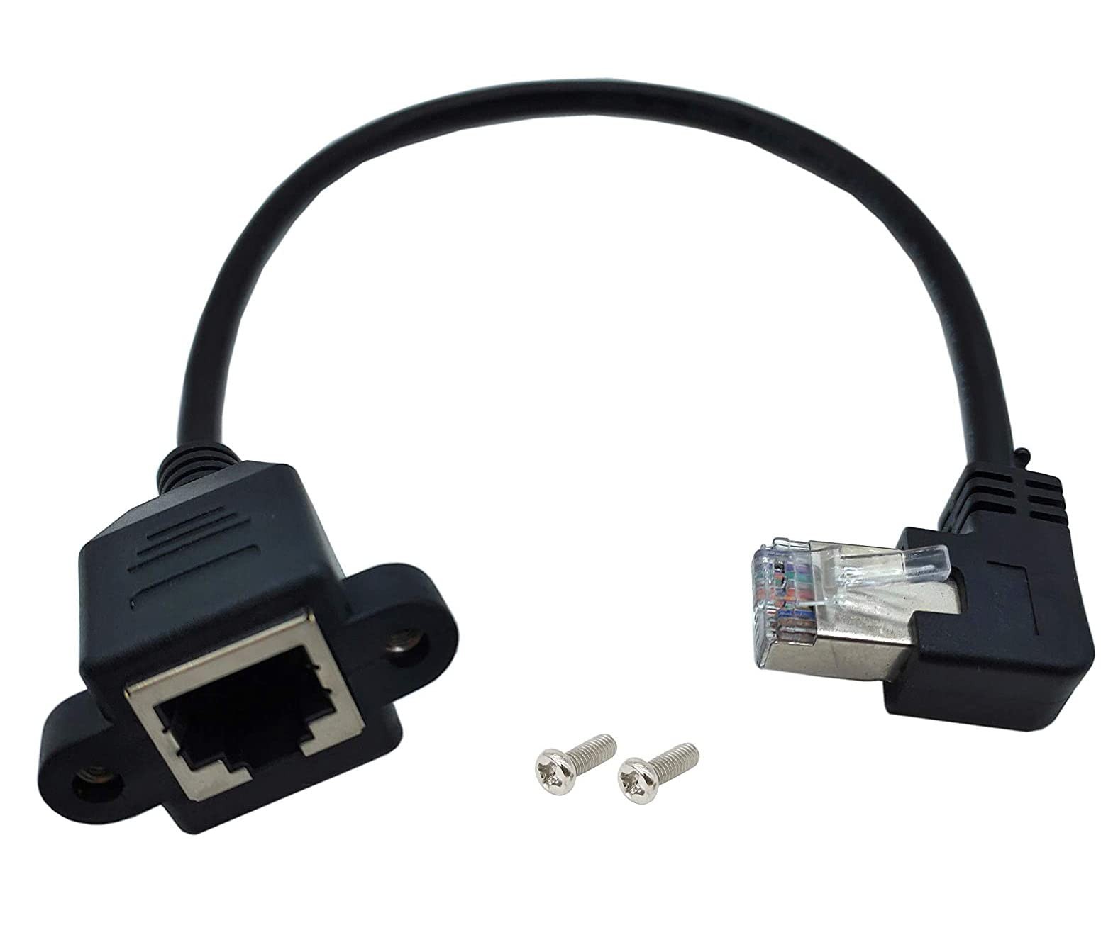10 Inch CAT6 Ethernet Extension Cable RJ45 Male To Female 90 Degree Right