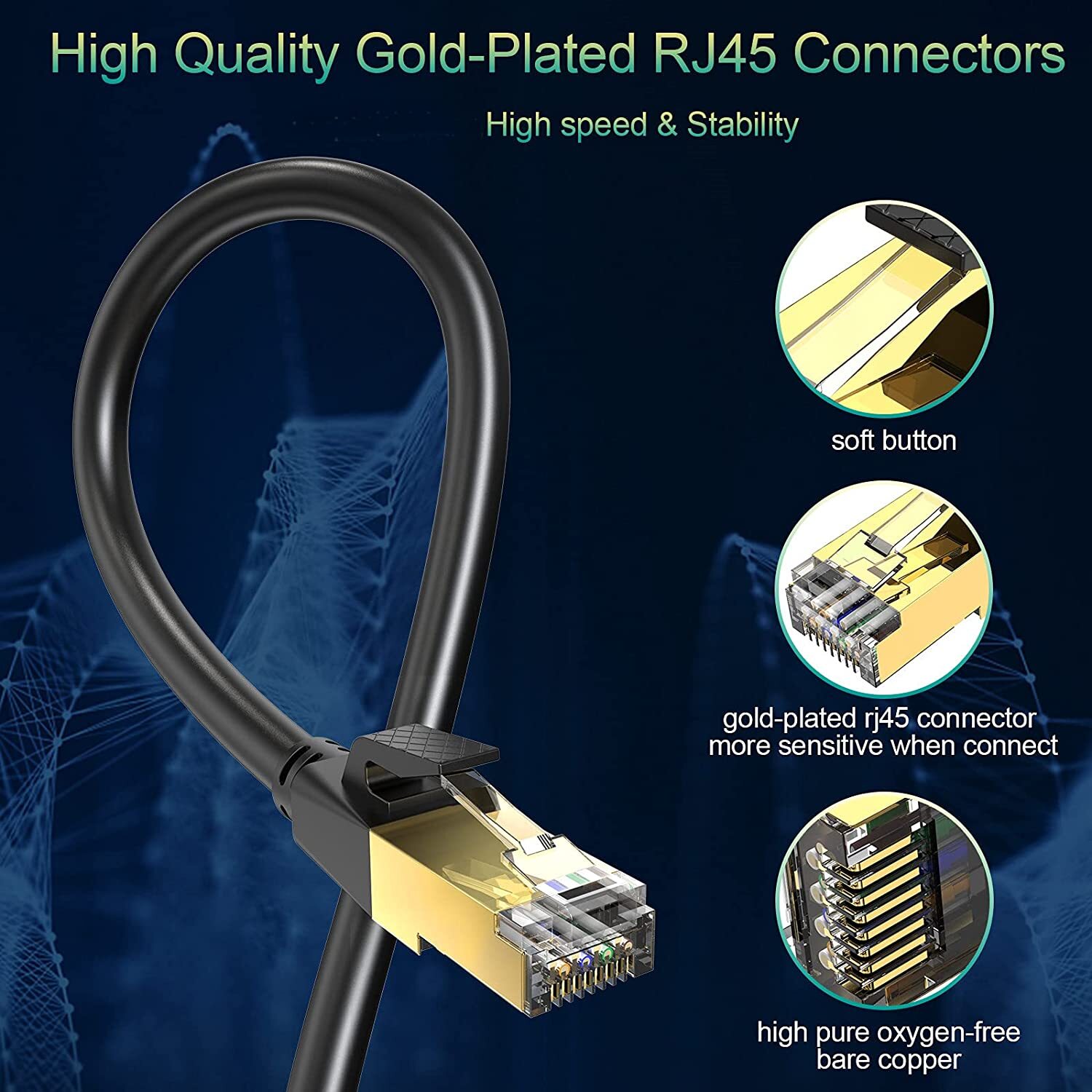 6-50ft CAT 8 Ethernet RJ45 Cable High Speed 40Gbps LAN Patch Network Gold Plated