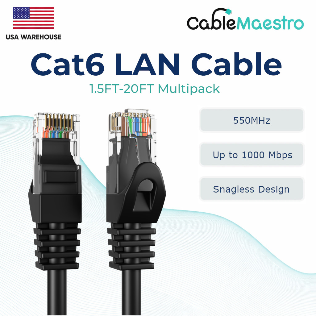 CAT6 Ethernet LAN Network RJ45 Patch Cables 1.5FT-20FT Multipack LOT, Black