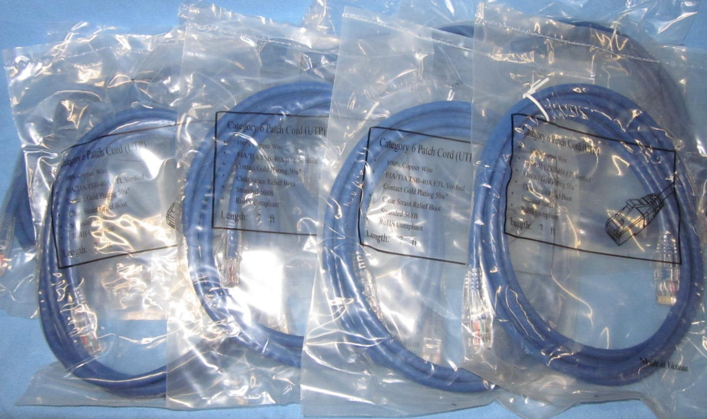 10 Cat6 Blue Patch Cords (UTP) Clear Strain Relief Boot, Stranded 568B