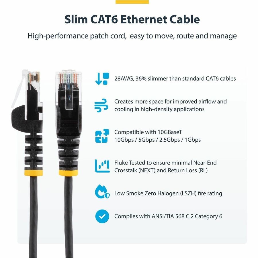 StarTech N6PAT9INBKS 9in Black Slim CAT6 Ethernet Cable RJ45 10Gbps
