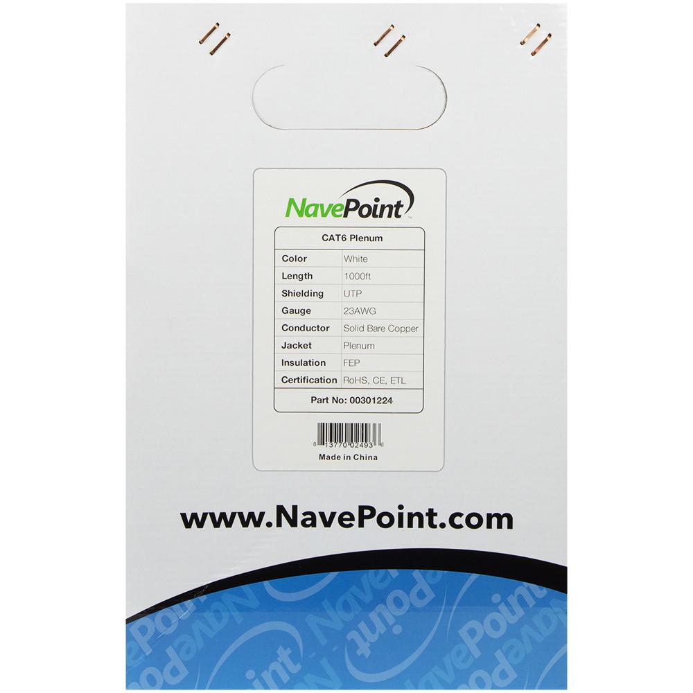 CAT6 Plenum CMP Pure Copper UTP 23AWG 550MHz Network Ethernet 1000FT White Bulk