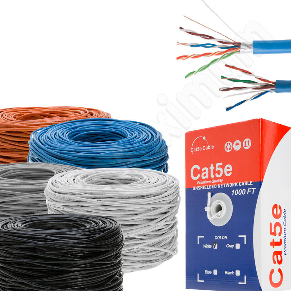 CAT5e UTP 1000ft Network Ethernet Cable Bulk Solid Wire 24AWG CCA BOX LOT