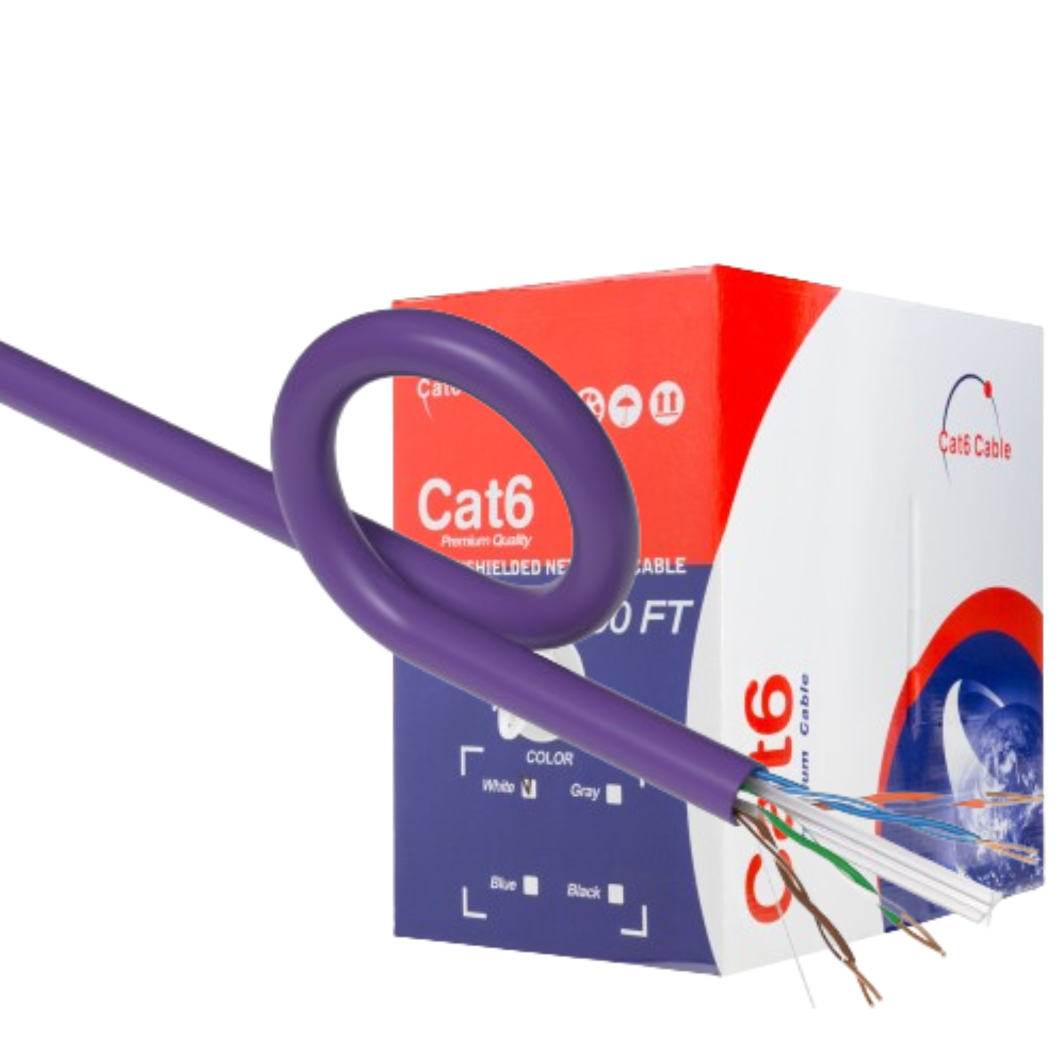 CAT6 1000FT Cable CCA UTP Unshielded Solid 23AWG Ethernet Network RJ45 Purple