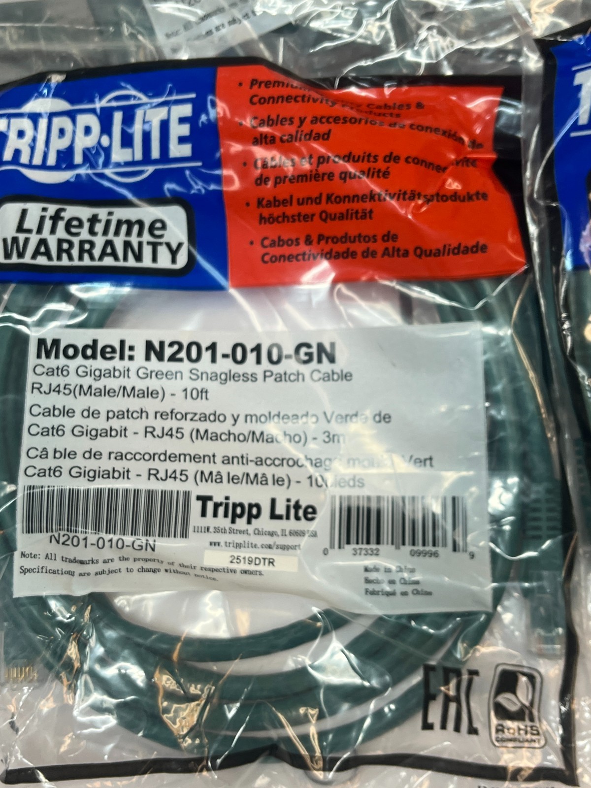 20 x Tripp Lite 10 Feet Cat 6 N201-010-GN Cat6 Green Ethernet Patch Cables NEW