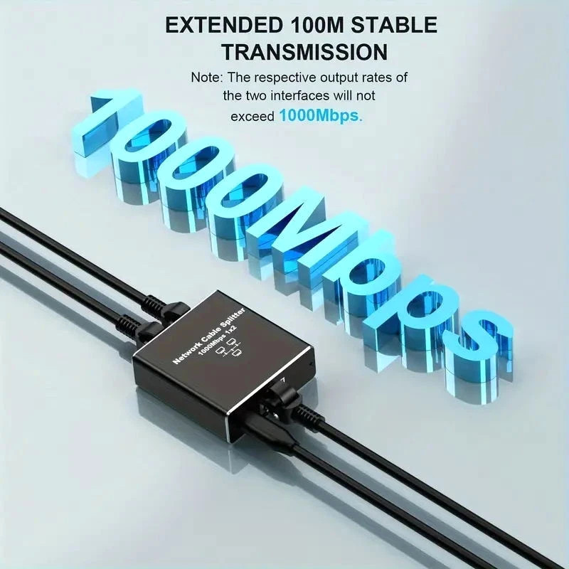 RJ45 Gigabit Ethernet Splitter 1000Mbps LAN Network Internet 1 to 2 Out Adapter