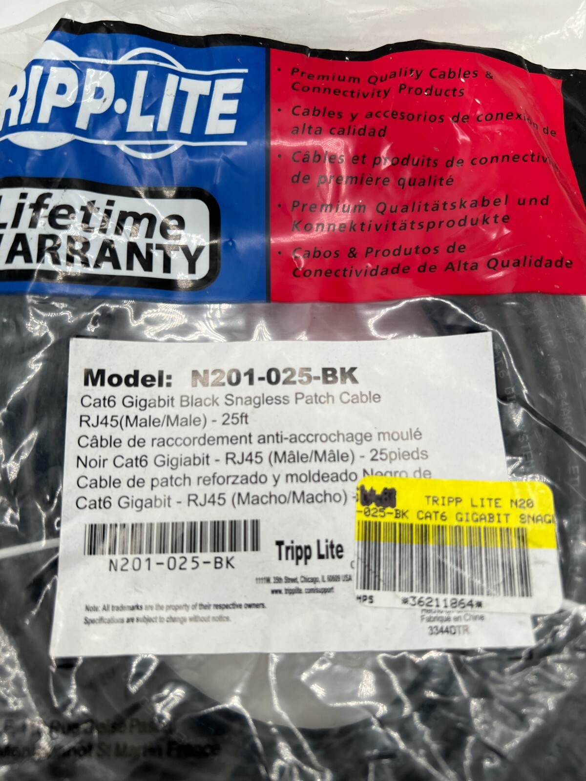 Tripp Lite Cat6 Gigabit Snagless Patch Cable (RJ45 M/M) 15 Ft N201-025-BK