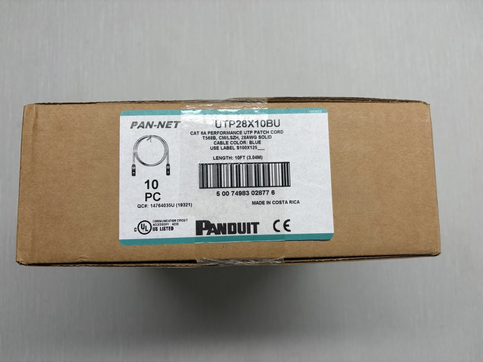 10 ft Panduit UTP28X10BU 28 AWG Copper Cat 6A UTP Patch Cord Blue – 10 pack NEW