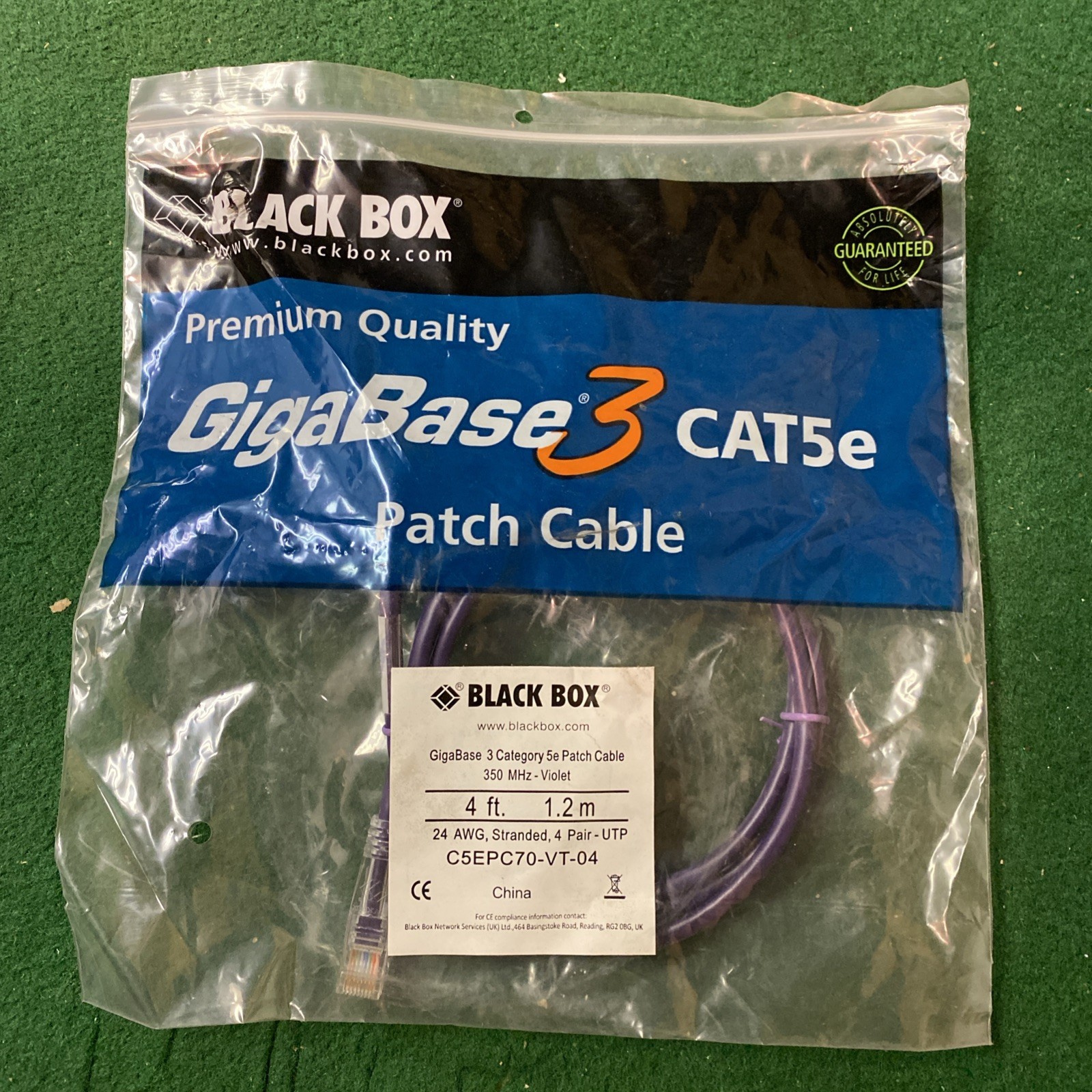 Lot of 77 – Black Box 4′ Violet GigaBase 3 CAT5e Patch Cable C5EPC70-VT-04 NOS