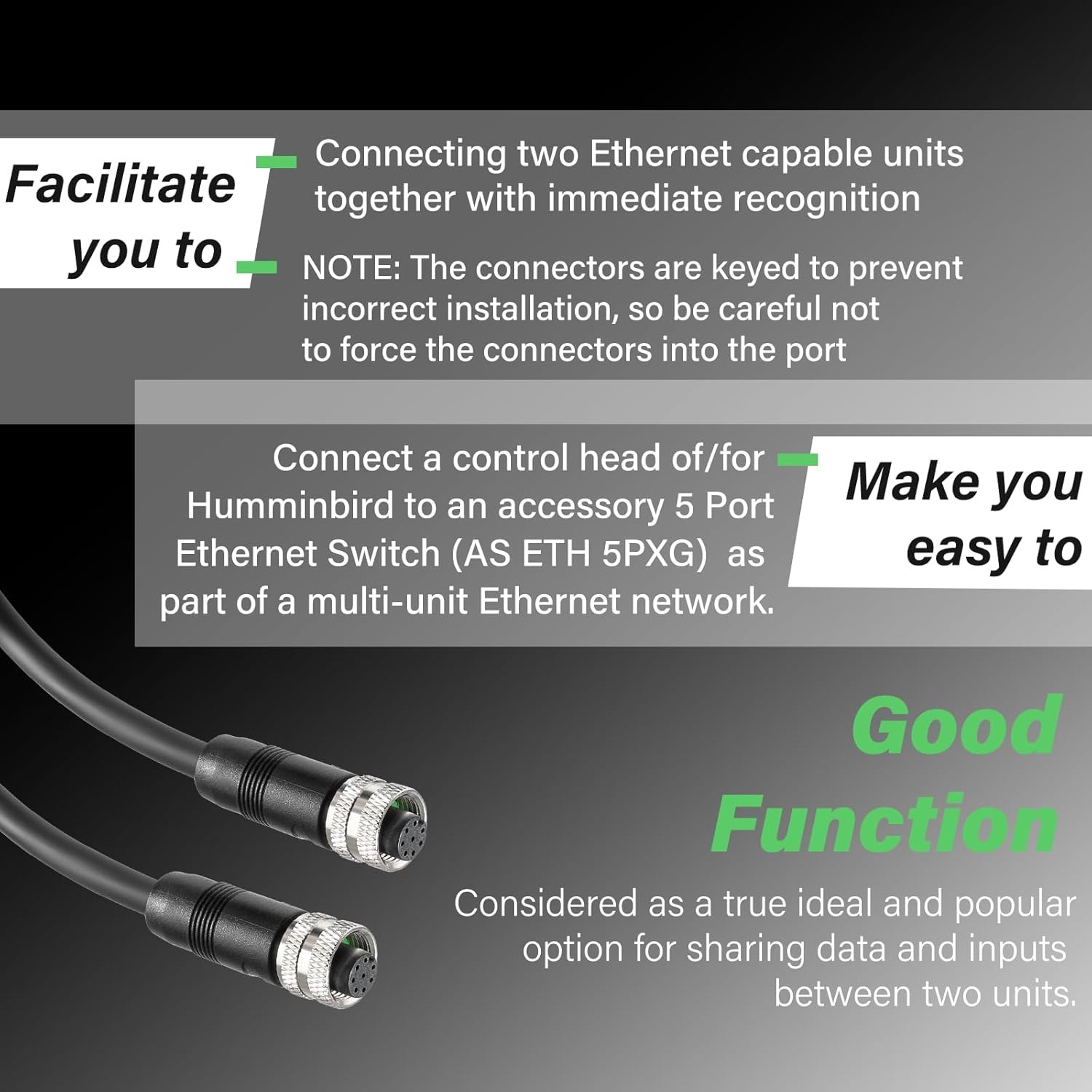 720073-6 5 Foot Ethernet Cable AS EC 5E Replace for Humminbird, Black Fit…