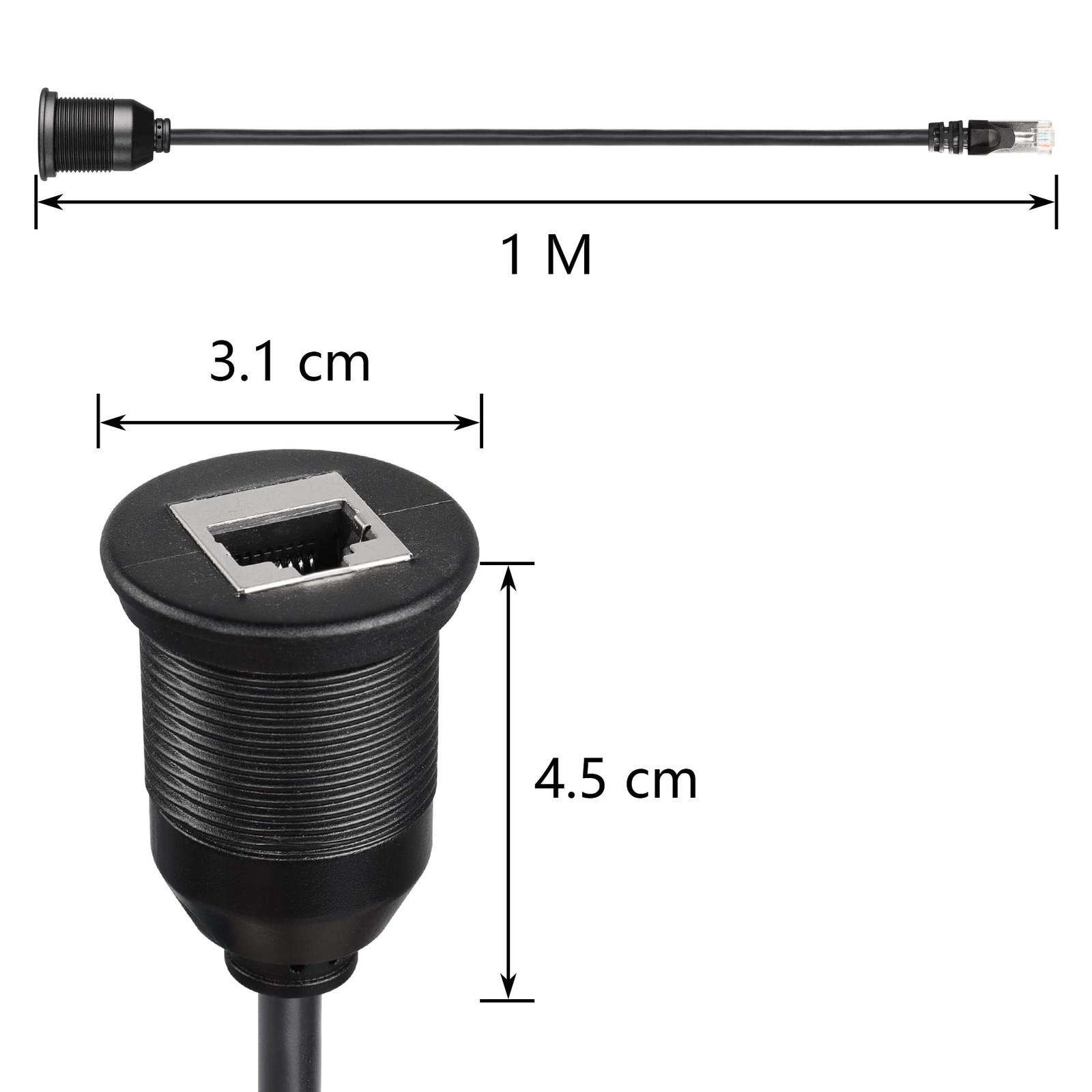 3FT RJ45 Panel Flush Mount Cable Male to Female Car Mount Cat6A Extension
