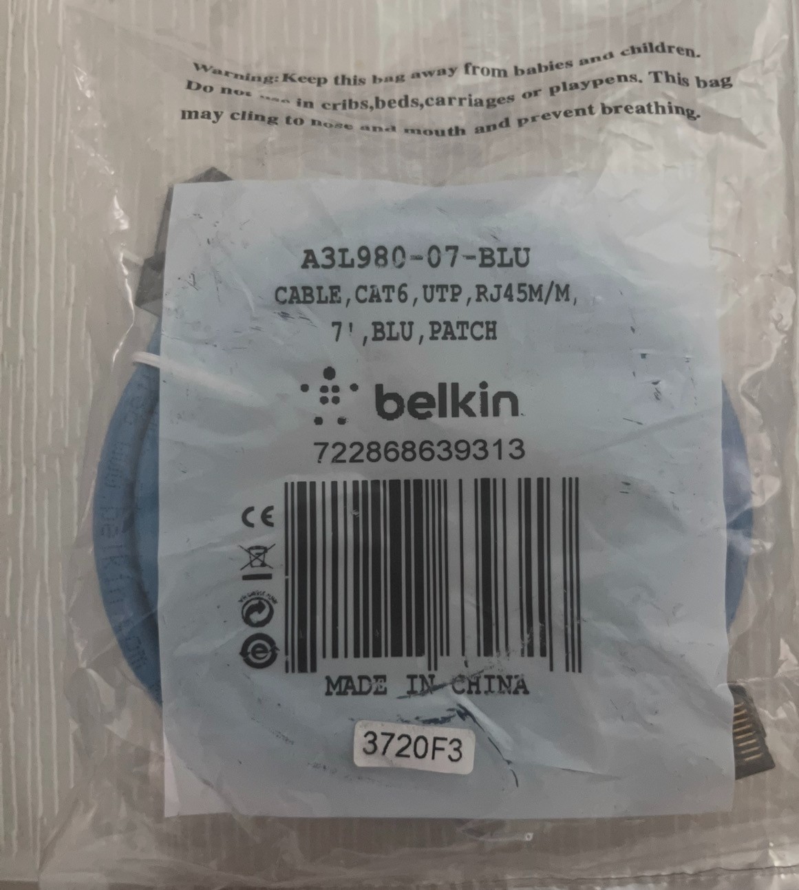 Belkin A3L980-07-Blu 7Ft Cat6 Blue Utp Snagless Rj45 M/M Patch Cable