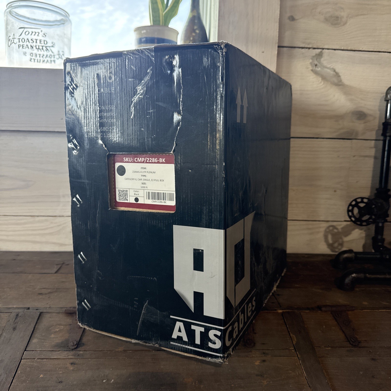 ATS Bulk Cat6 Plenum 1000ft 550MHZ UTP 23 AWG Solid 10 Gigabit Color Black