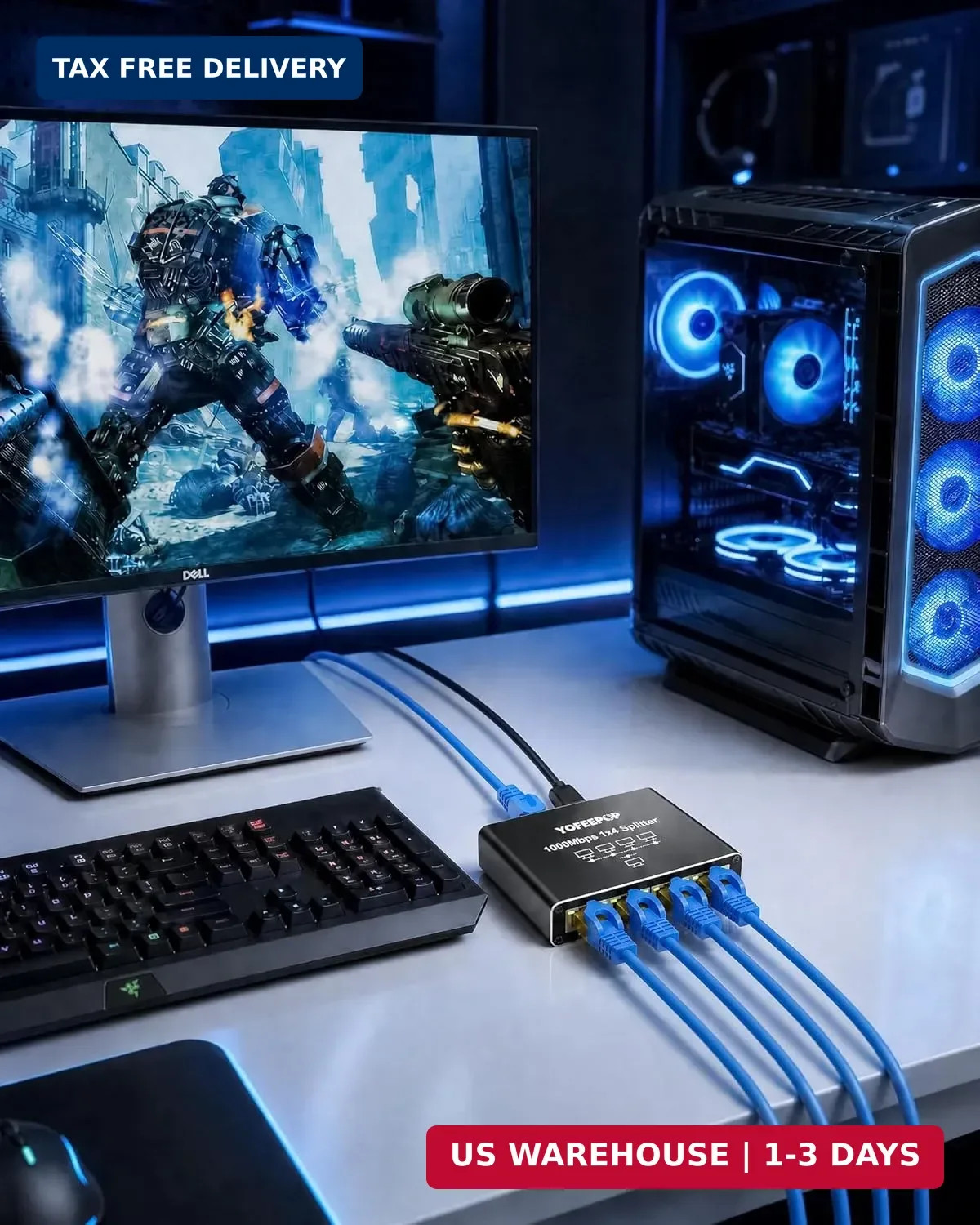 Internet Splitter 1 in 4 Out, Gigabit Ethernet LAN Splitter High Speed | 1000Mbp