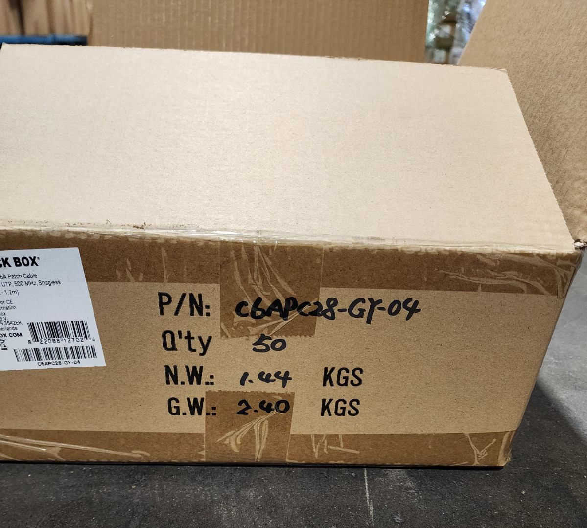 50 Pack 4ft Gray Black Box Slim-Net Cat 6A Patch Cable 28AWG UTP Snagless
