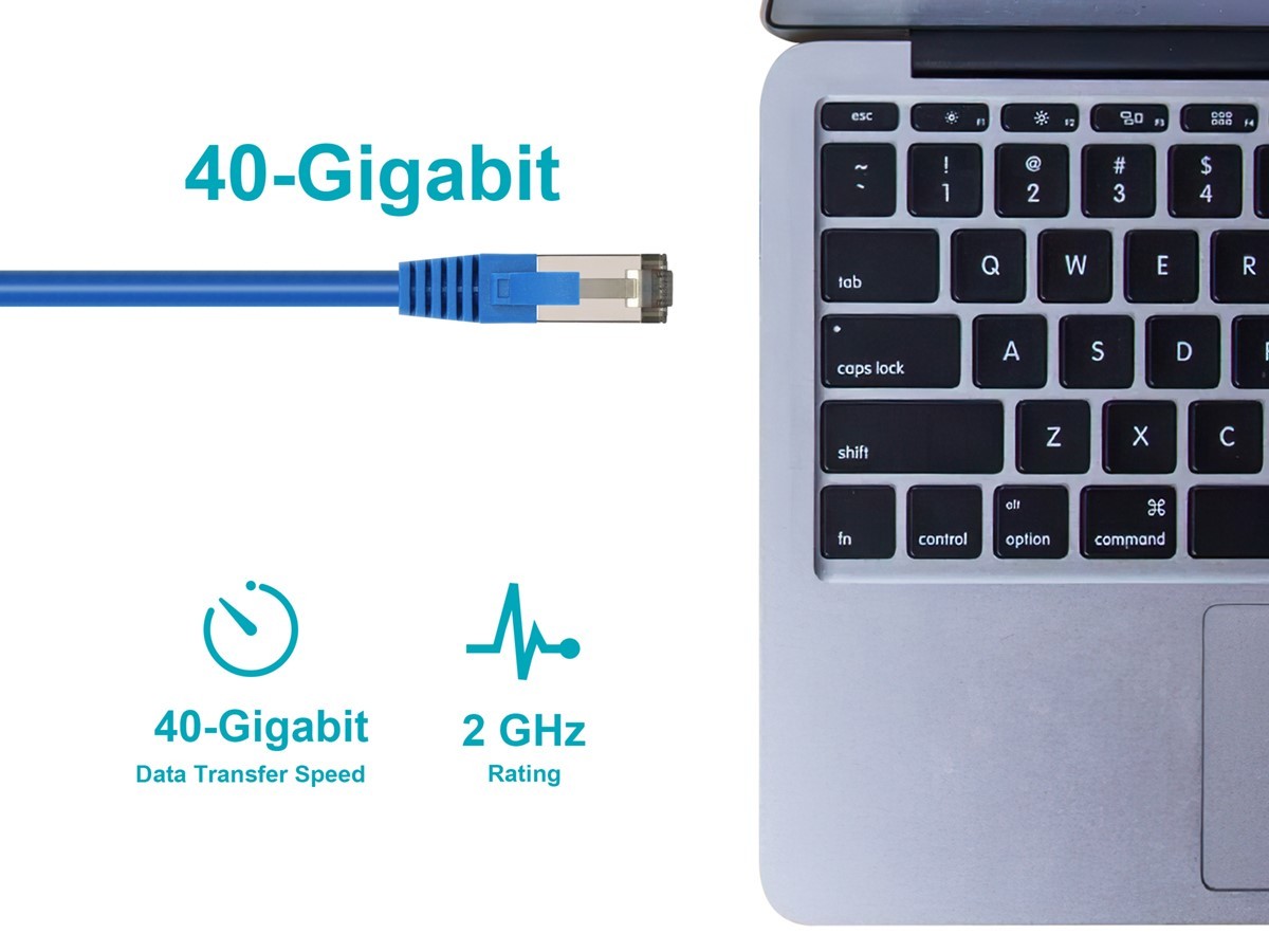 Monoprice Cat8 Patch Cable 10 Feet Blue Double Shielded (S/FTP) 28AWG 2GHz 40G