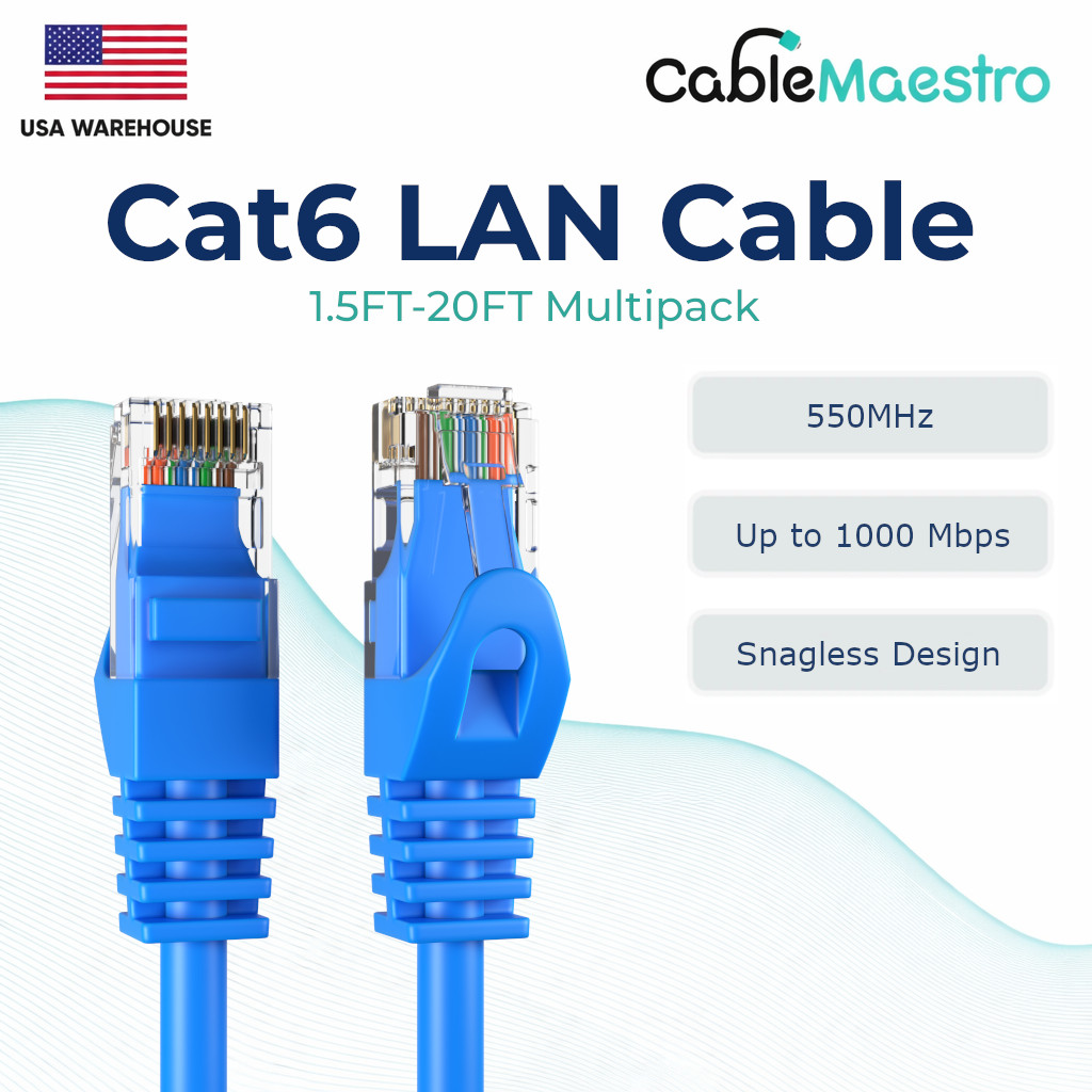 CAT6 Ethernet LAN Network RJ45 Patch Cable 1.5FT-20FT Multipack LOT, Blue