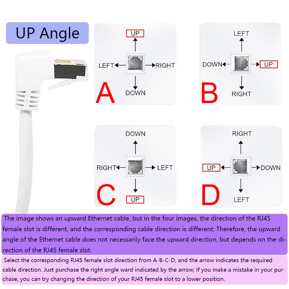 10 ft Downward Right Angle Cat 6 Ethernet Cable for PC Router Modem