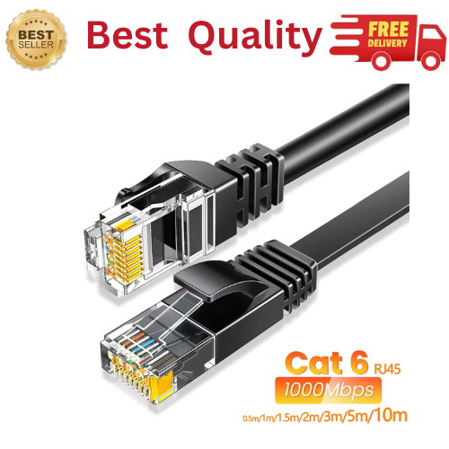 3M Cat6 Ethernet Cable RJ45 Gigabit LAN Network Internet Cord Flat Black