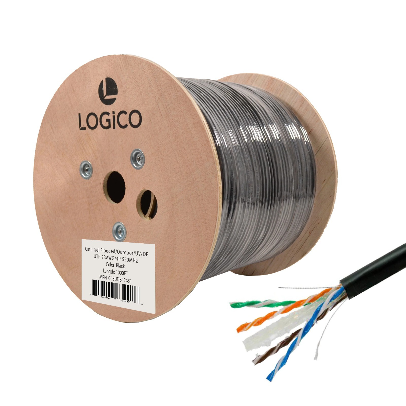 Cat6 Unshielded Ethernet Cable Gel Bare Copper Direct Burial UTP 1000ft 23AWG