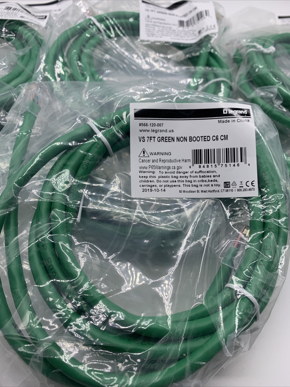LEGRAND #566-120-007 VS 7 FT Green Non Booted C6 CM QTY 10